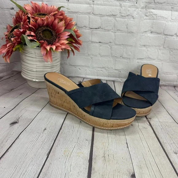 franco sarto navy cinch wedge Sandals size 9.5 EUR 39.5 - Picture 1 of 9